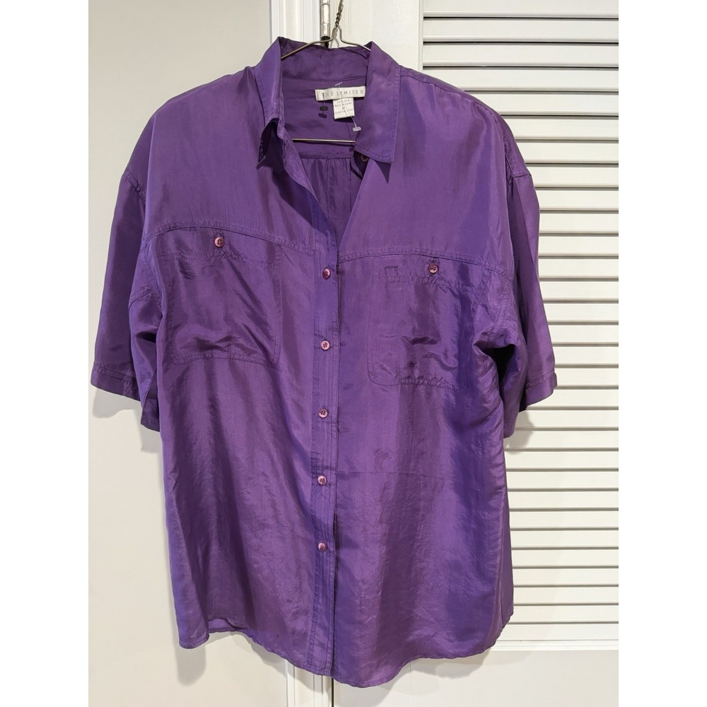 The Limited Vintage Silk Blouse Purple Short Sleeve Button Down 90s Y2K Medium